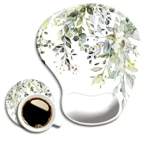 Эргономичный коврик для мыши с поддержкой запястья и подставкой, коврики для мыши с нескользящим полиуретановым основанием для домашнего офиса, работы, учебы, легкого набора текста и облегчения боли, акварельные листья 