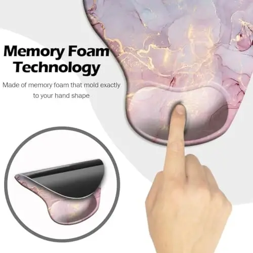 Ergonomik bilak uzatgichli va taglikli sichqoncha yostig'i, uy ofisida ishlash, o'qish, oson yozish va og'riqni yo'qotish uchun sirpanmaydigan PU asosli sichqoncha yostig'i Cyan pushti marmar - 4