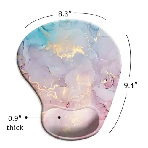 Ergonomik bilak uzatgichli va taglikli sichqoncha yostig'i, uy ofisida ishlash, o'qish, oson yozish va og'riqni yo'qotish uchun sirpanmaydigan PU asosli sichqoncha yostig'i Cyan pushti marmar - 5