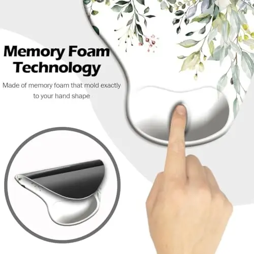 Ergonomik bilak uzatkichi va taglikli sichqoncha, uy ofisida ishlash, o'qish, oson yozish va og'riqni yo'qotish uchun sirpanmaydigan PU asosli sichqoncha tagliklari, akvarel barglari - 4