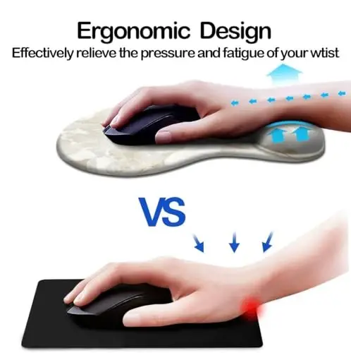 Ergonomik bilak uzatkichi va taglikli sichqoncha yostig'i, uy ofisida ishlash, o'qish, oson yozish va og'riqni kamaytirish uchun sirpanmaydigan PU asosli sichqoncha yostiqchalari Fil suyagi Oltin - DOOKE (1)