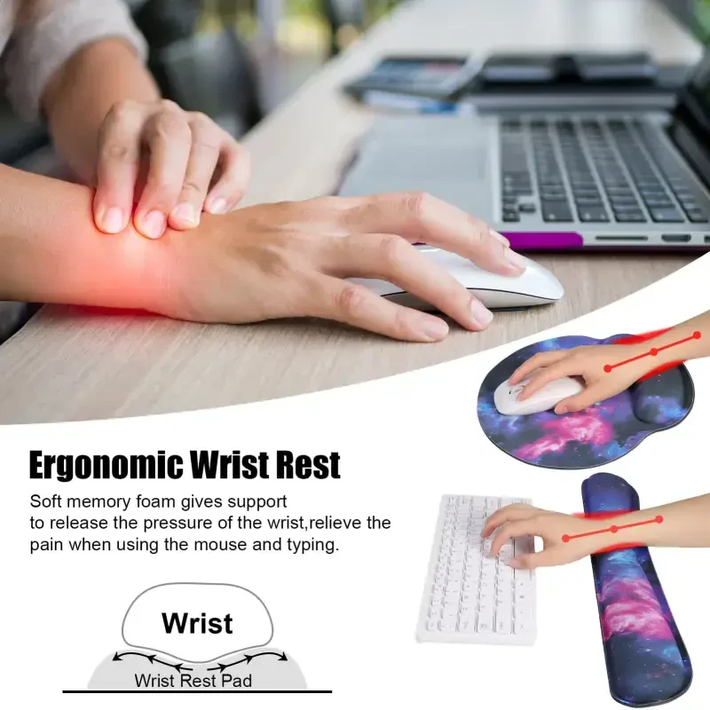 sixwipe Ergonomic Mouse Pad with Wrist Rest, No Slip Keyboard Wrist Rest and Computer Wrist Support, Memory Foam Wrist Pad with Cup Coaster for Keyboard for Easy Typing and Hand Pain Relief-STARRYSKYUNIVERSE - 2