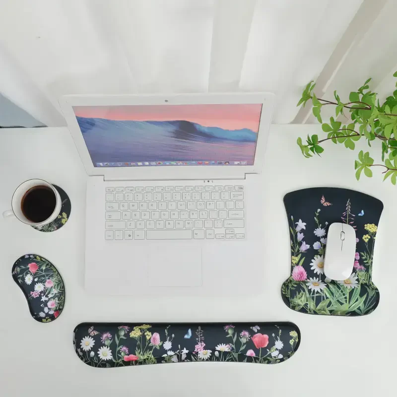 sixwipe Ergonomic Mouse Pad with Wrist Rest, No Slip Desk Keyboard Wrist Rest and Computer Wrist Support, Memory Foam Keyboard Wrist Pad with Cup Coaster for Easy Typing and Hand Pain Relief - 5