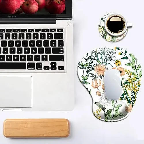 Ergonomic Mouse Pad with Wrist Support, Cute Mouse Pads with Non-Slip PU Base for Home Office Working Studying Easy Typing & Pain Relief Beautiful Floral - 13