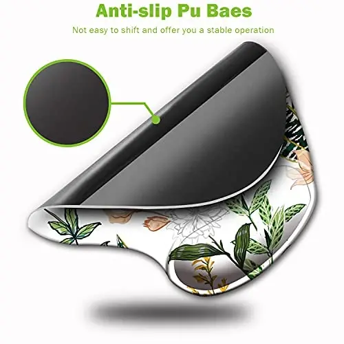 Ergonomic Mouse Pad with Wrist Support, Cute Mouse Pads with Non-Slip PU Base for Home Office Working Studying Easy Typing & Pain Relief Beautiful Floral - 1