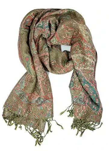 Plum Feathers Tapestry Ethnic Paisley Pattern PasModazoneina Shawl Scarf, Womens PasModazoneina Shawl Wrap with Fringes - 2