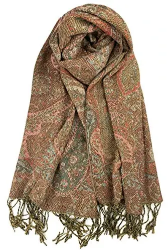 Plum Feathers Tapestry Ethnic Paisley Pattern PasModazoneina Shawl Scarf, Womens PasModazoneina Shawl Wrap with Fringes - 1