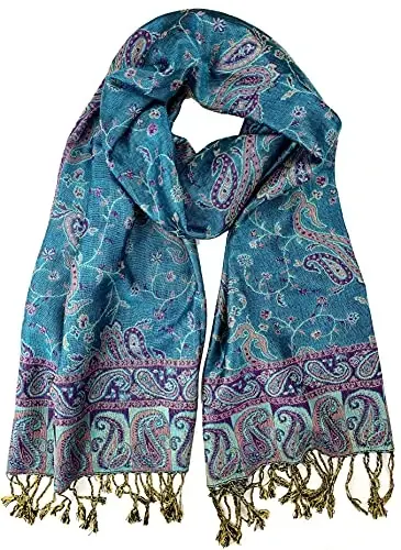 Plum Feathers Tapestry Ethnic Paisley Pattern PasModazoneina Shawl Scarf, Womens PasModazoneina Shawl Wrap with Fringes - 2