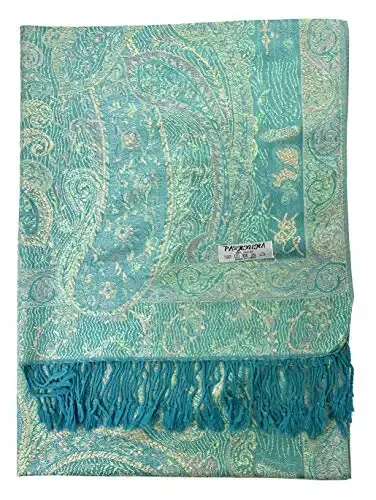 Plum Feathers Tapestry Ethnic Paisley Pattern PasModazoneina Shawl Scarf, Womens PasModazoneina Shawl Wrap with Fringes - 2
