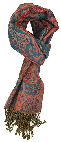 Plum Feathers Tapestry Ethnic Paisley Pattern PasModazoneina Shawl Scarf, Womens PasModazoneina Shawl Wrap with Fringes - 2