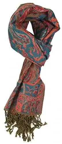 Plum Feathers Tapestry Ethnic Paisley Pattern PasModazoneina Shawl Scarf, Womens PasModazoneina Shawl Wrap with Fringes - 2