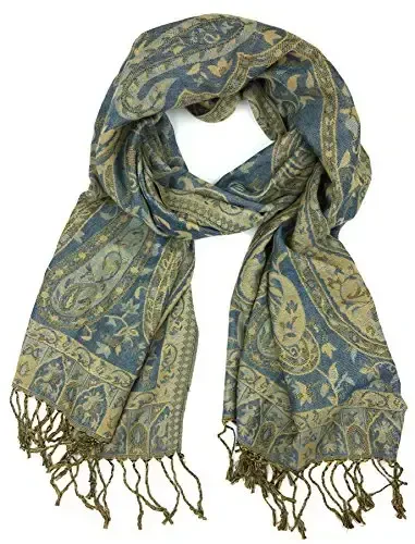 Plum Feathers Tapestry Ethnic Paisley Pattern PasModazoneina Shawl Scarf, Womens PasModazoneina Shawl Wrap with Fringes - 2