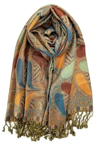 Plum Feathers Tapestry Ethnic Paisley Pattern PasModazoneina Shawl Scarf, Womens PasModazoneina Shawl Wrap with Fringes - PLUM