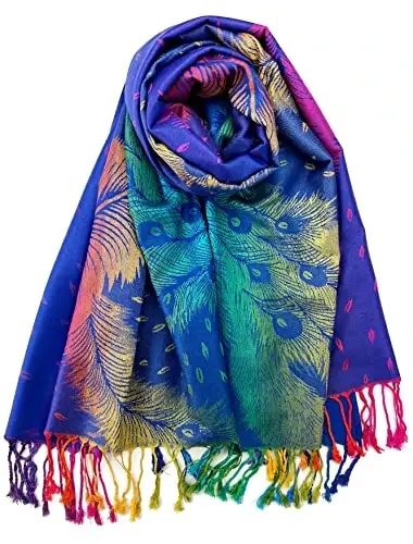 Plum Feathers Tapestry Ethnic Paisley Pattern PasModazoneina Shawl Scarf, Womens PasModazoneina Shawl Wrap with Fringes - 1
