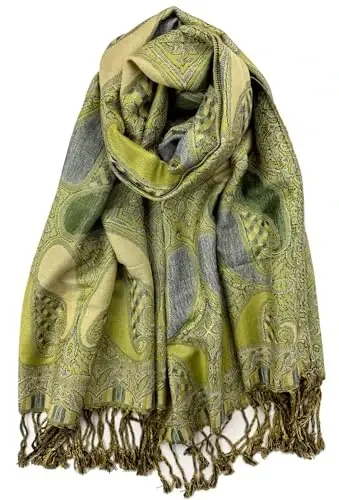 Plum Feathers Tapestry Ethnic Paisley Pattern PasModazoneina Shawl Scarf, Womens PasModazoneina Shawl Wrap with Fringes - 1