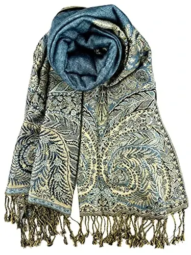 Plum Feathers Tapestry Ethnic Paisley Pattern PasModazoneina Shawl Scarf, Womens PasModazoneina Shawl Wrap with Fringes - 1