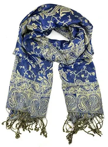 Plum Feathers Tapestry Ethnic Paisley Pattern PasModazoneina Shawl Scarf, Womens PasModazoneina Shawl Wrap with Fringes - 1