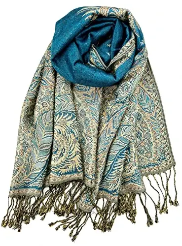 Plum Feathers Tapestry Ethnic Paisley Pattern PasModazoneina Shawl Scarf, Womens PasModazoneina Shawl Wrap with Fringes - 1