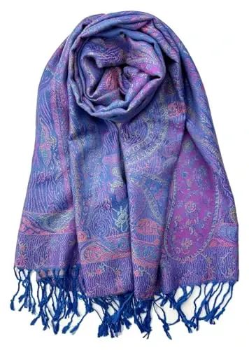 Plum Feathers Tapestry Ethnic Paisley Pattern PasModazoneina Shawl Scarf, Womens PasModazoneina Shawl Wrap with Fringes 