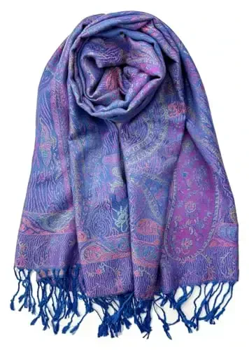 Plum Feathers Tapestry Ethnic Paisley Pattern PasModazoneina Shawl Scarf, Womens PasModazoneina Shawl Wrap with Fringes - PLUM