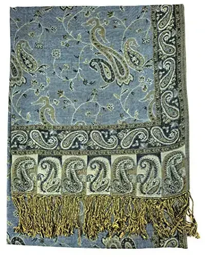 Plum Feathers Tapestry Ethnic Paisley Pattern PasModazoneina Shawl Scarf, Womens PasModazoneina Shawl Wrap with Fringes - PLUM (1)