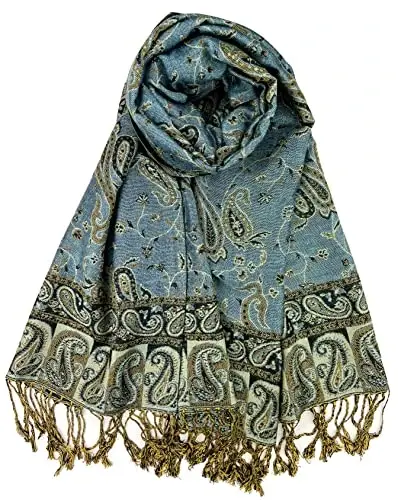Plum Feathers Tapestry Ethnic Paisley Pattern PasModazoneina Shawl Scarf, Womens PasModazoneina Shawl Wrap with Fringes - 1