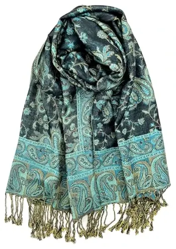 Plum Feathers Tapestry Ethnic Paisley Pattern PasModazoneina Shawl Scarf, Womens PasModazoneina Shawl Wrap with Fringes 