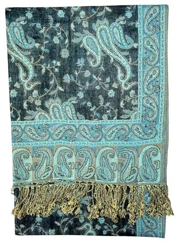 Plum Feathers Tapestry Ethnic Paisley Pattern PasModazoneina Shawl Scarf, Womens PasModazoneina Shawl Wrap with Fringes - PLUM (1)