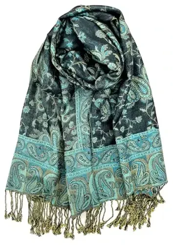 Plum Feathers Tapestry Ethnic Paisley Pattern PasModazoneina Shawl Scarf, Womens PasModazoneina Shawl Wrap with Fringes - PLUM