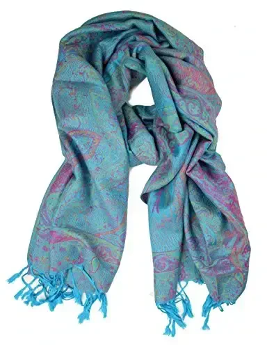 Plum Feathers Tapestry Ethnic Paisley Pattern PasModazoneina Shawl Scarf, Womens PasModazoneina Shawl Wrap with Fringes - 2
