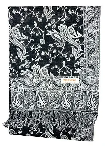 Plum Feathers Tapestry Ethnic Paisley Pattern PasModazoneina Shawl Scarf, Womens PasModazoneina Shawl Wrap with Fringes - 2