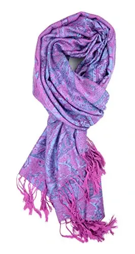 Plum Feathers Tapestry Ethnic Paisley Pattern PasModazoneina Shawl Scarf, Womens PasModazoneina Shawl Wrap with Fringes - 2