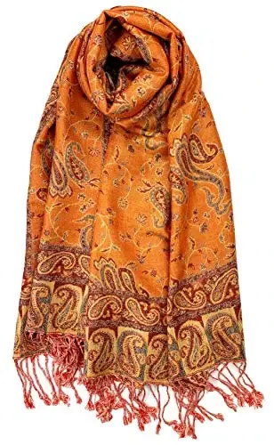 Plum Feathers Tapestry Ethnic Paisley Pattern PasModazoneina Shawl Scarf, Womens PasModazoneina Shawl Wrap with Fringes - 1