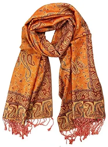 Plum Feathers Tapestry Ethnic Paisley Pattern PasModazoneina Shawl Scarf, Womens PasModazoneina Shawl Wrap with Fringes - PLUM (1)