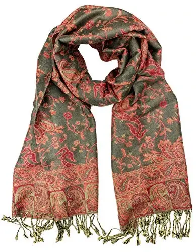 Plum Feathers Tapestry Ethnic Paisley Pattern PasModazoneina Shawl Scarf, Womens PasModazoneina Shawl Wrap with Fringes - PLUM (1)