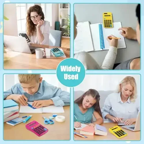 Erinnmy 36 Pack cho‘ntak kalkulyatorlari, quyosh va batareya bilan ishlaydigan stol kalkulyatorlari, 8 xonali displey, talabalar, bolalar, maktab, uy, ofis uchun mini o‘lcham (6 rang) - 7