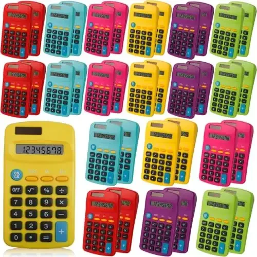 Erinnmy 36 Pack Pocket Calculators, Solar & Battery Powered Desktop Calculators, 8 Digit Display, Mini Size, for Students, Kids, School, Home, Office (6 Colors) - 1