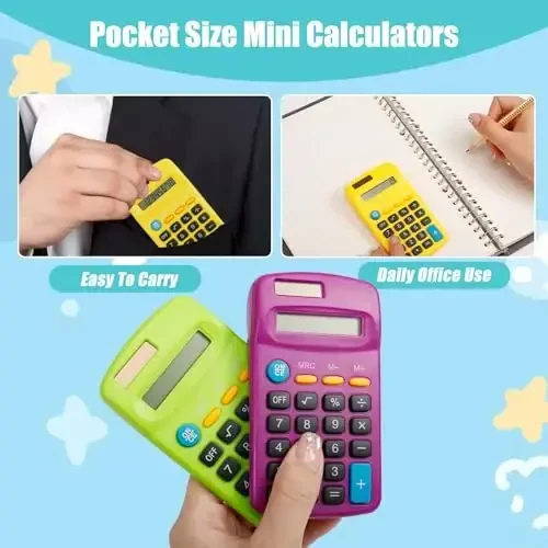 Erinnmy 36 Pack Pocket Calculators, Solar & Battery Powered Desktop Calculators, 8 Digit Display, Mini Size, for Students, Kids, School, Home, Office (6 Colors) - 5