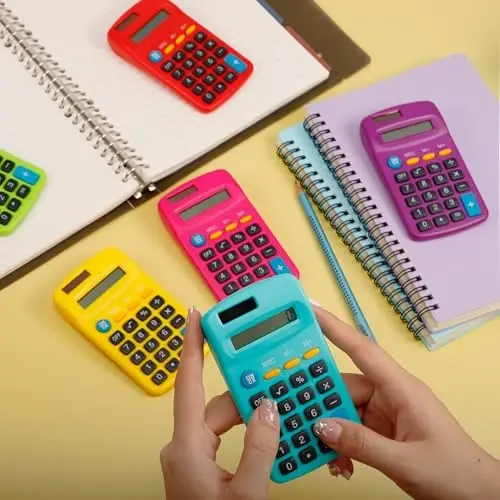 Erinnmy 36 Pack Pocket Calculators, Solar & Battery Powered Desktop Calculators, 8 Digit Display, Mini Size, for Students, Kids, School, Home, Office (6 Colors) - 6