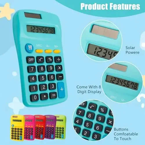 Erinnmy 36 Pack Pocket Calculators, Solar & Battery Powered Desktop Calculators, 8 Digit Display, Mini Size, for Students, Kids, School, Home, Office (6 Colors) - 4