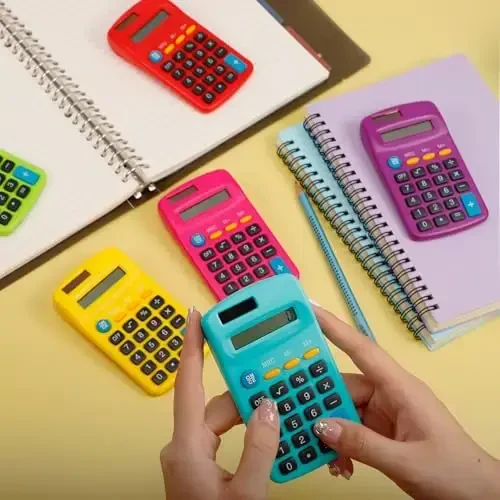 Erinnmy 36 Pack Pocket Calculators, Solar & Battery Powered Desktop Calculators, 8 Digit Display, Mini Size, for Students, Kids, School, Home, Office (6 Colors) - 6