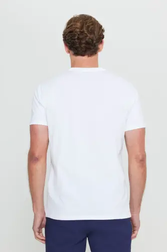Erkak %100 Paxta V Yoqa Oq Slim Fit Tor Kesimli Futbolka-Oq - 8