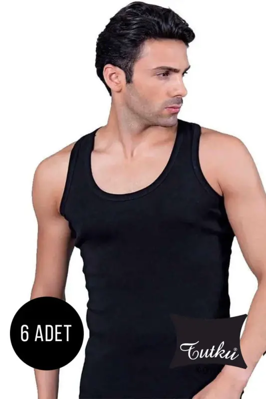 Erkak %100 Paxtali Atlet 6 donalik Paket-Qora - TUTKU
