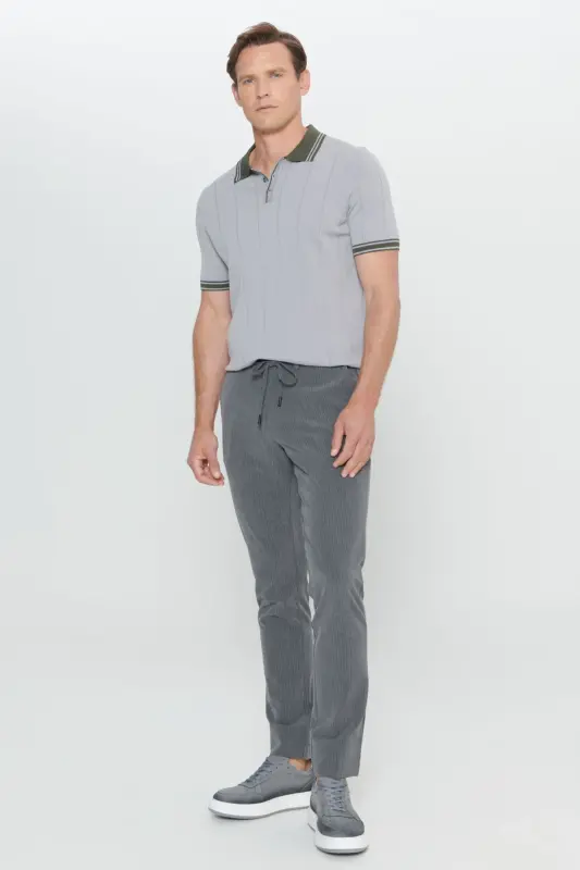 Erkak Antrasit Slim Fit Tor Qisma Yon Cho'ntakli Naqshli - 5