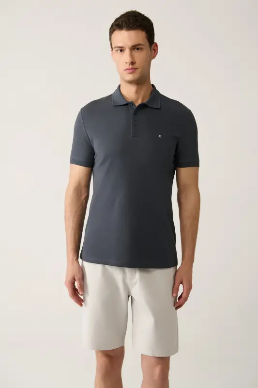 Erkak Antratsit 100% Paxta Salqin Tutan Polo Yoqali T-shirt E001004-Antratsit - AVVA