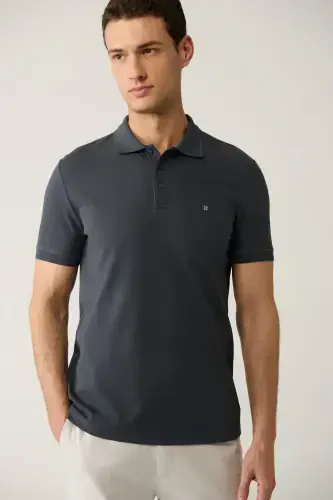 Erkak Antratsit 100% Paxta Salqin Tutan Polo Yoqali T-shirt E001004-Antratsit - 3