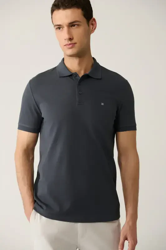 Erkak Antratsit 100% Paxta Salqin Tutan Polo Yoqali T-shirt E001004-Antratsit - 3
