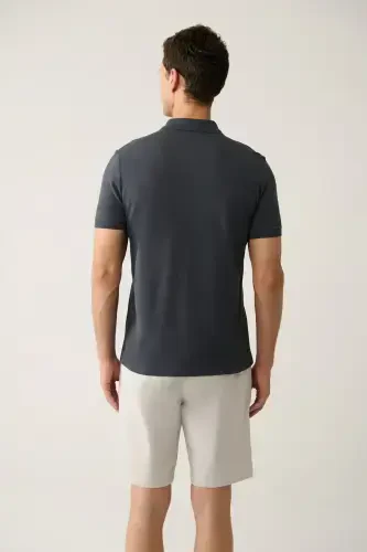 Erkak Antratsit 100% Paxta Salqin Tutan Polo Yoqali T-shirt E001004-Antratsit - 4