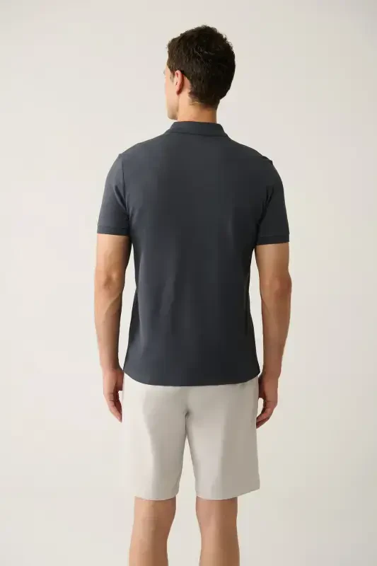 Erkak Antratsit 100% Paxta Salqin Tutan Polo Yoqali T-shirt E001004-Antratsit - 4