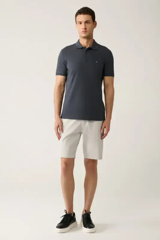 Erkak Antratsit 100% Paxta Salqin Tutan Polo Yoqali T-shirt E001004-Antratsit - 5